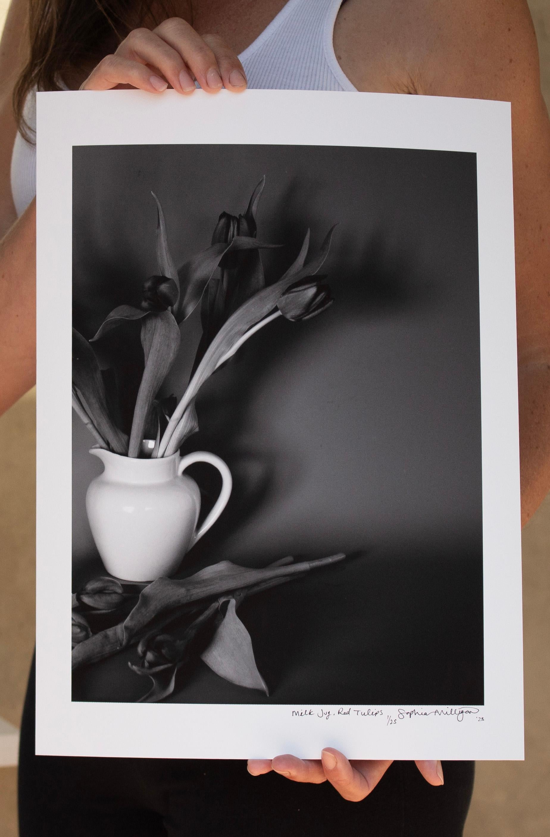 'Milk Jug, Red Tulips' Limited Edition Photograph. Minimal Botanical Still Life  For Sale 2