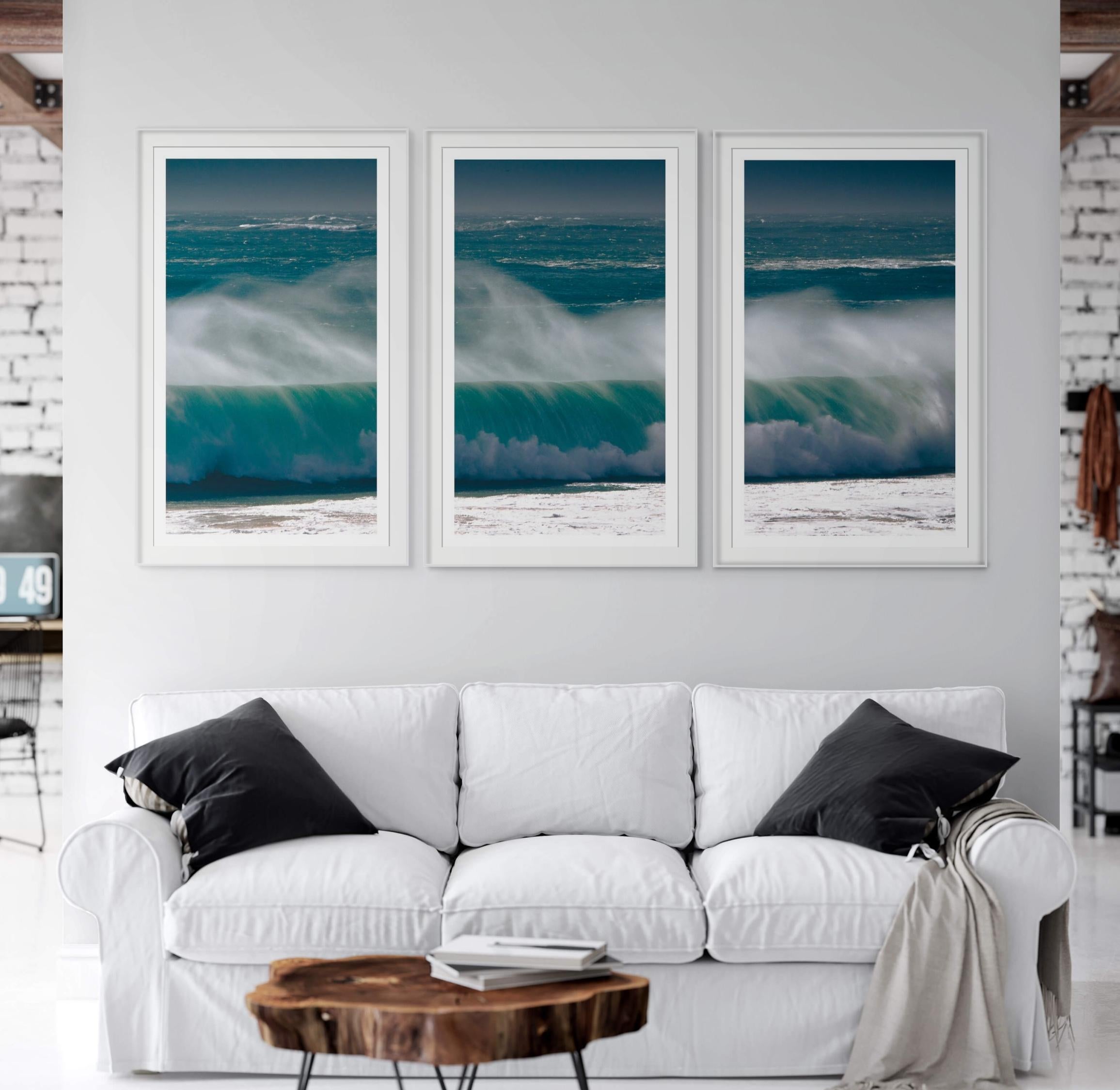 'Pounding Heart' Large scale triptych photograph. Ocean, sea, Beach cottage wave For Sale 1