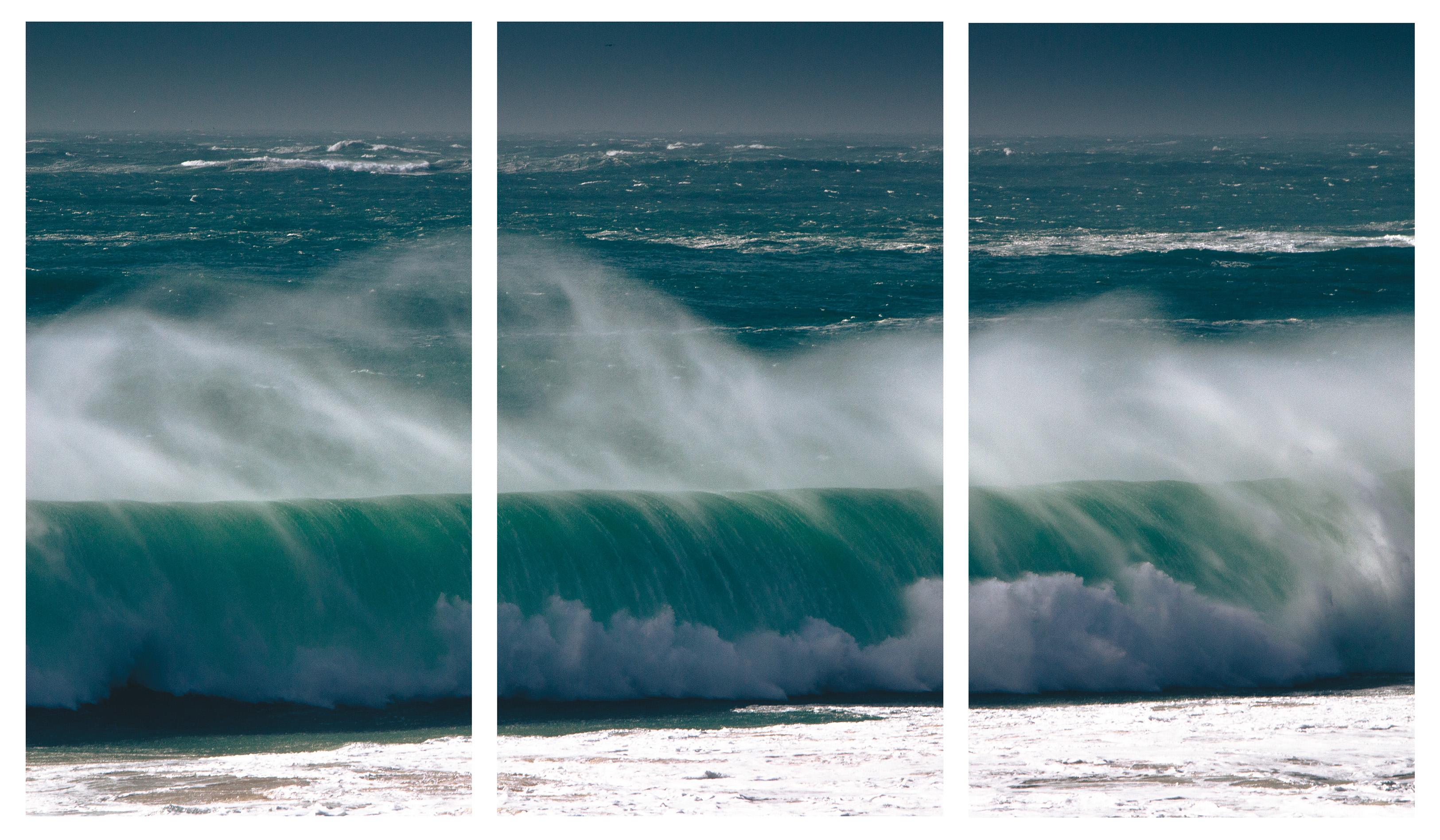 Sophia Milligan Landscape Photograph - 'Pounding Heart' Large scale triptych photograph. Ocean, sea, Beach cottage wave