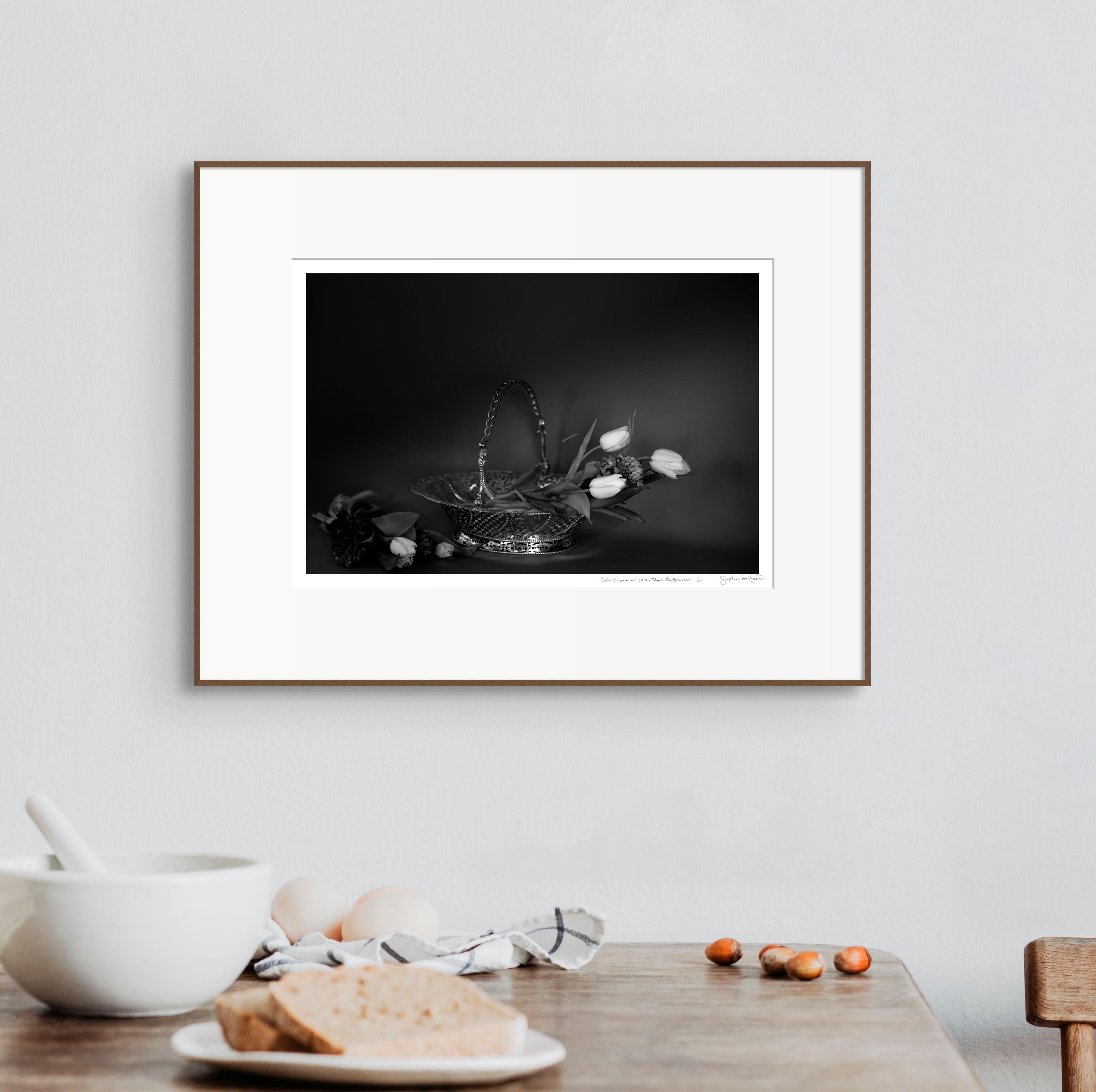 'Silver basket 1761, White Tulips, Blue Hyacinths'
Limited edition (1 of 25) archival black and white photograph. Unframed.
_________________
Sophia's poetic photographs are an exploration of the balance in all things: in the sensual interplay of