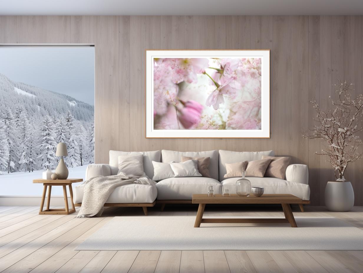 Photographie grand format « couplet de printemps » fleurs de cerisier et de Sakura rose blanc rose en vente 4
