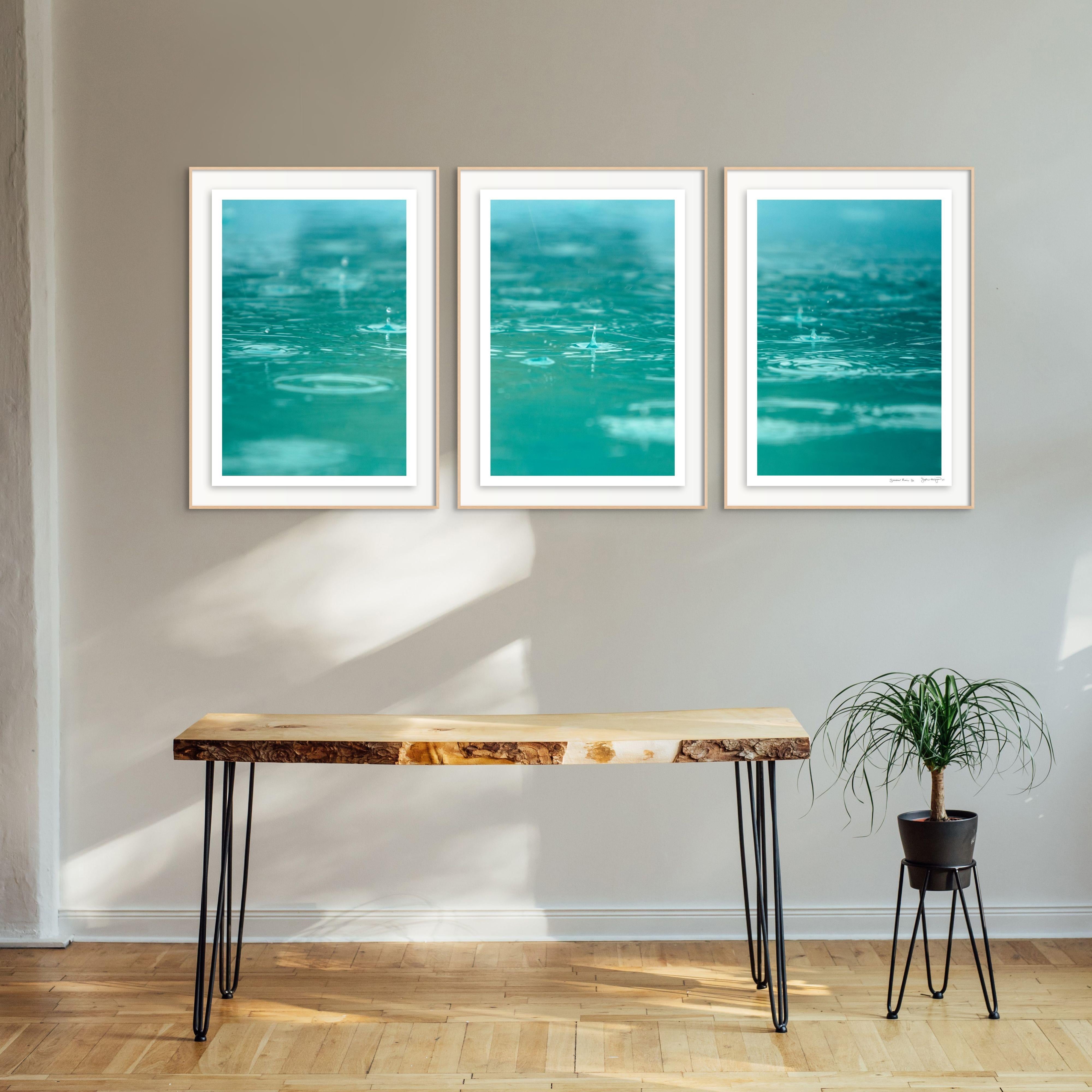 'Summer Rain' Limited Edition Photo Triptych. Pool water teal blue green  - Contemporary Photograph by Sophia Milligan