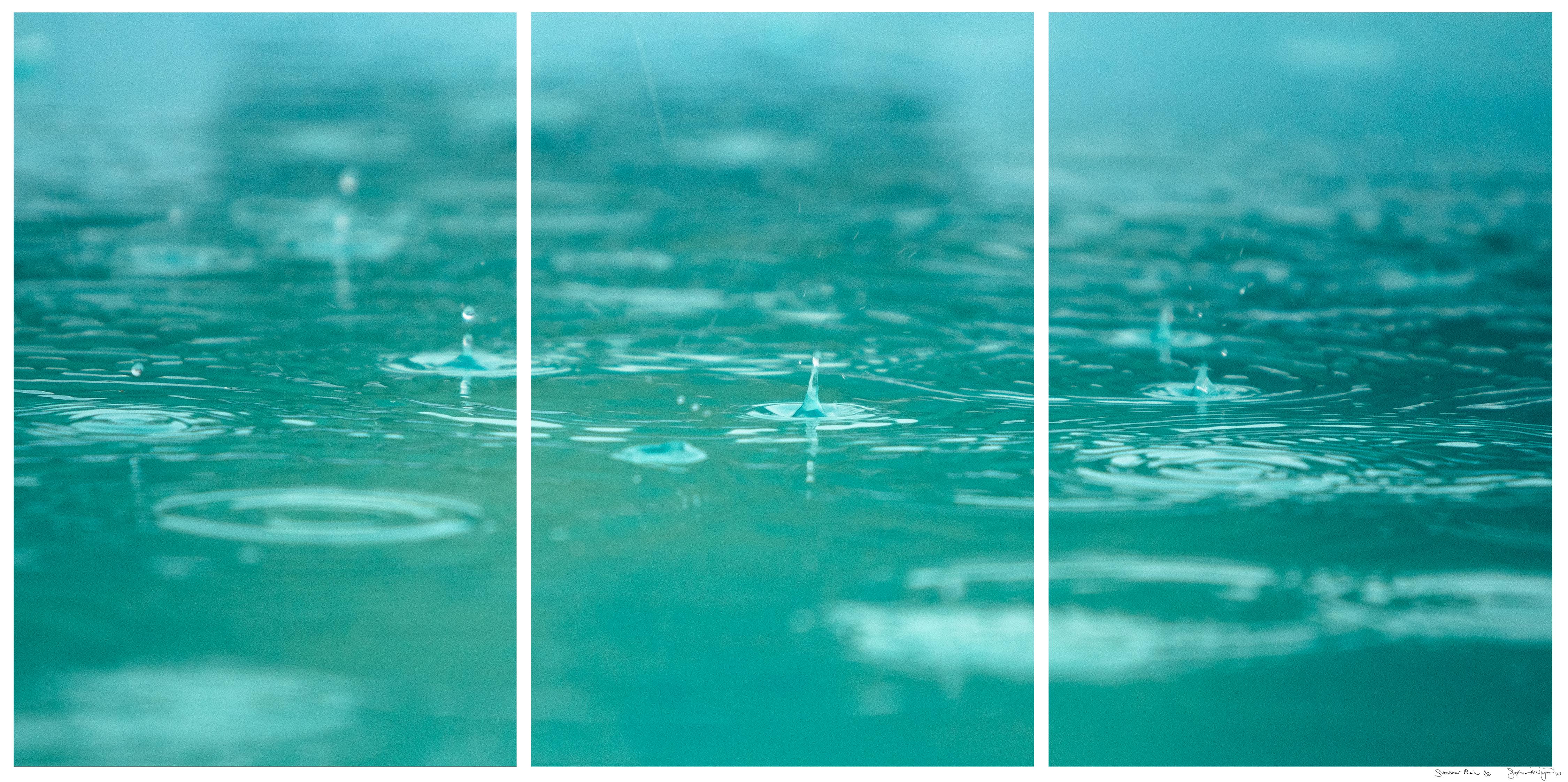 'Summer Rain' Limited Edition Photo Triptych. Pool water teal blue green  - Photograph by Sophia Milligan