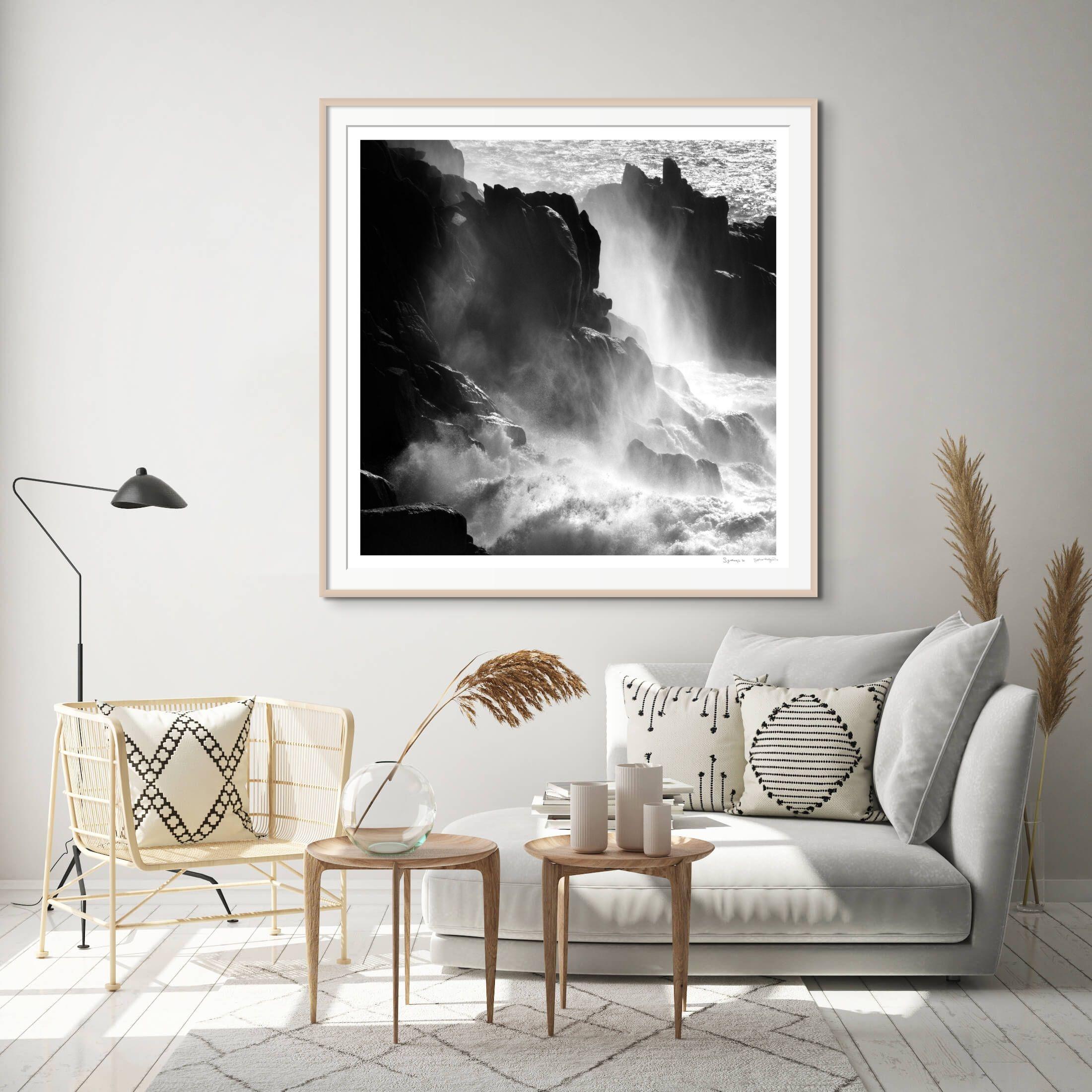 'Synthesis' 
Limited Edition Black and White Archival Photograph. Unframed
_________________
The wild Atlantic explodes in a raw release of energy, blurring the boundary between ocean, sky and land. Water, earth and air perform in a dance of