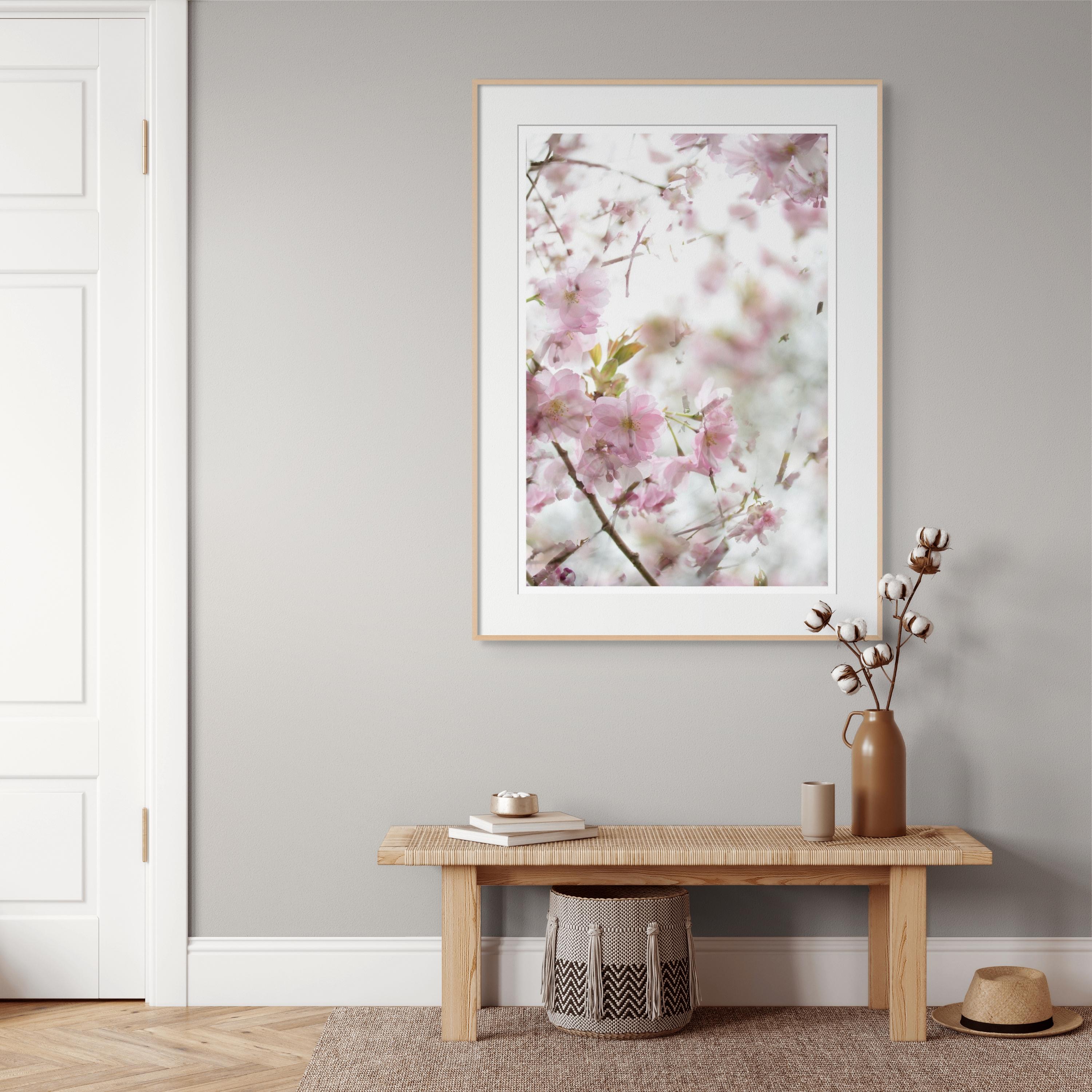'The Optimism of Spring' Photograph Cherry blossom Sakura flowers green pink - Gray Landscape Photograph by Sophia Milligan