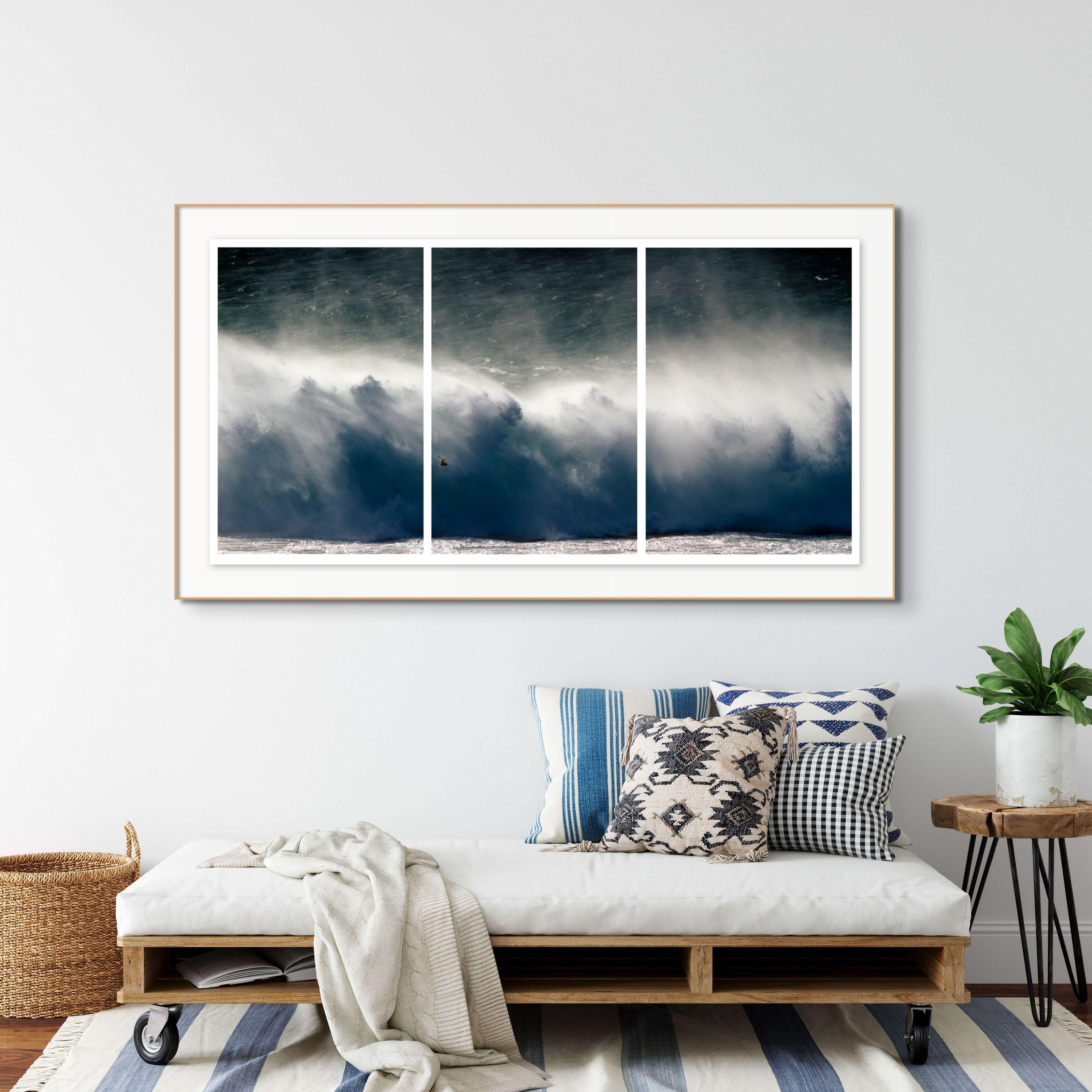 'Towards your Heart' Large scale Photo. Triptych Ocean, Sea, Blue, Beach Cottage - Photograph by Sophia Milligan