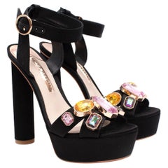 Sophia Webster Amanda Edelstein Schwarze Satin Sandalen mit Absatz - US 7