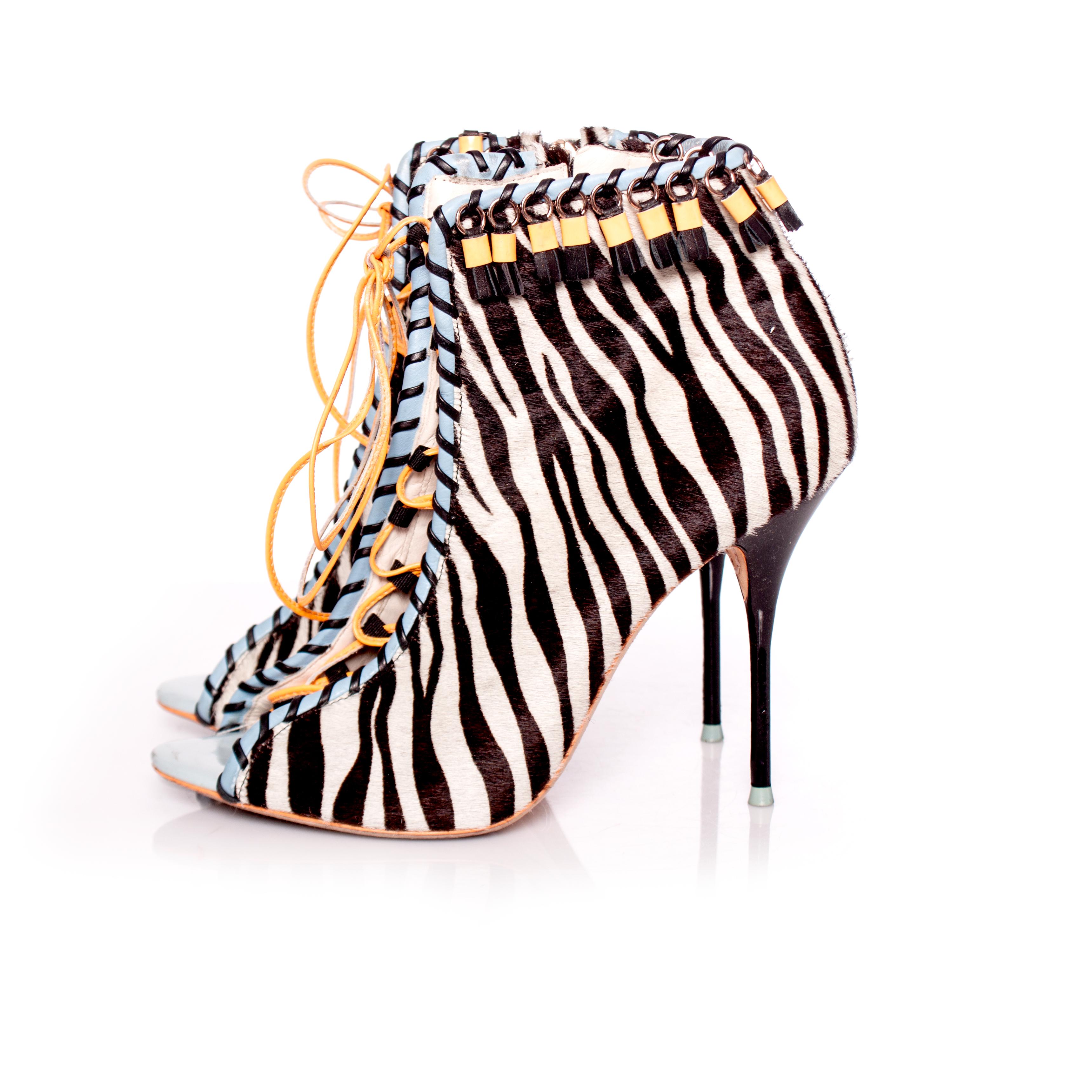 Women's Sophia Webster, ankle boots with zebra print For Sale