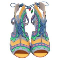 Sophia Webster Beaded Laced Sandal Heels in Multicolor Leather