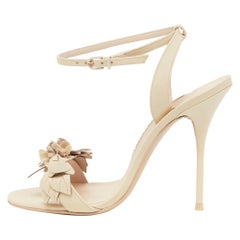 Sophia Webster Beige Patent Leather Lilico Floral Ankle Strap Sandals Size 39