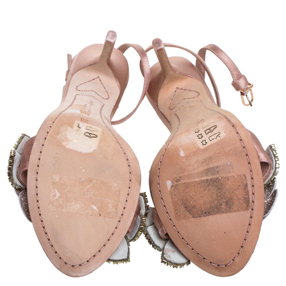 Sophia Webster Beige Satin And Glitter Flower Lilico Ankle Wrap Sandals Size 36 1