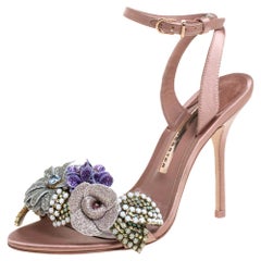 Sophia Webster Beige Satin und Glitzer Blume Lilico Ankle Wrap Sandalen Größe 36