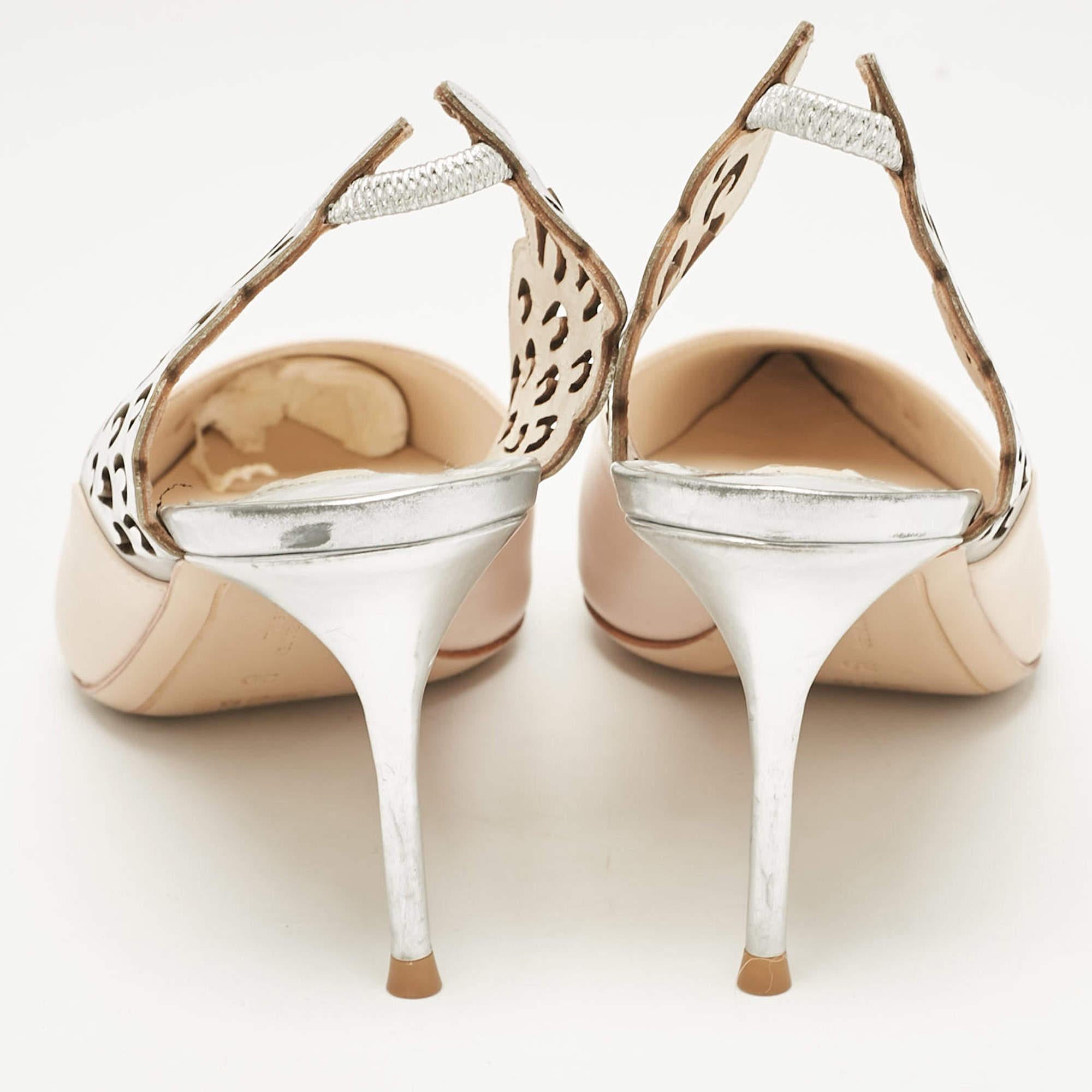 Sophia Webster Beige/Silver Leather Angelo Slingback Pumps 39 1