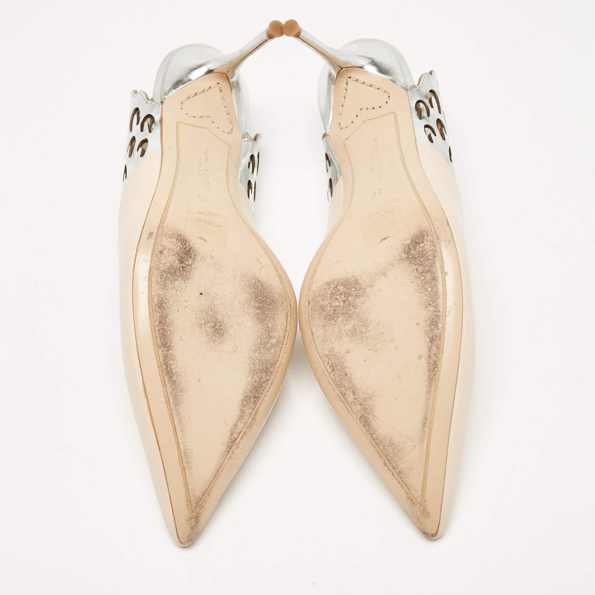 Sophia Webster Beige/Silver Leather Angelo Slingback Pumps 39 2