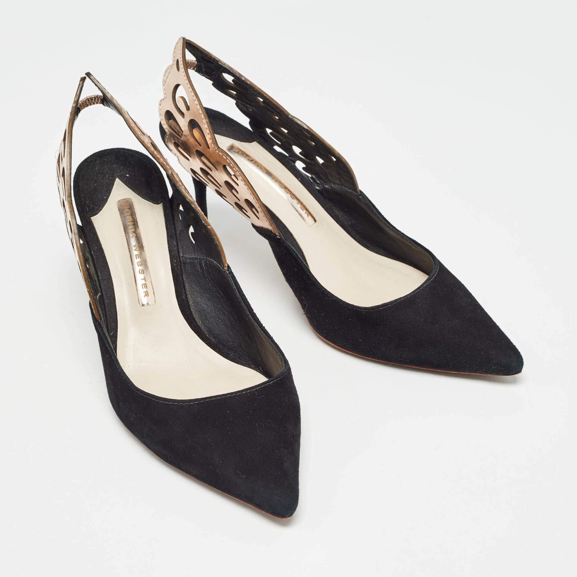 Women's Sophia Webster Black Bronze Suede Leather Angelo Slingback Pumps Size 37 For Sale