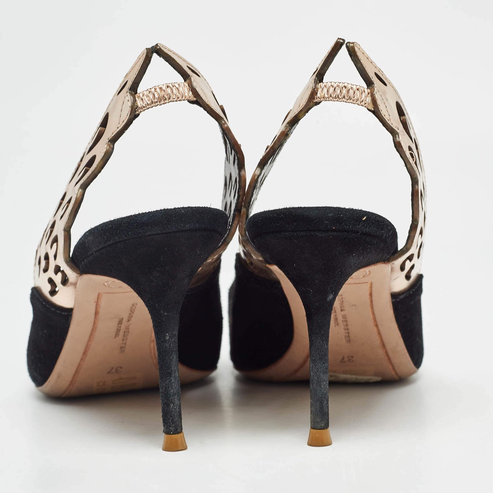 Sophia Webster Black Bronze Suede Leather Angelo Slingback Pumps Size 37 For Sale 1