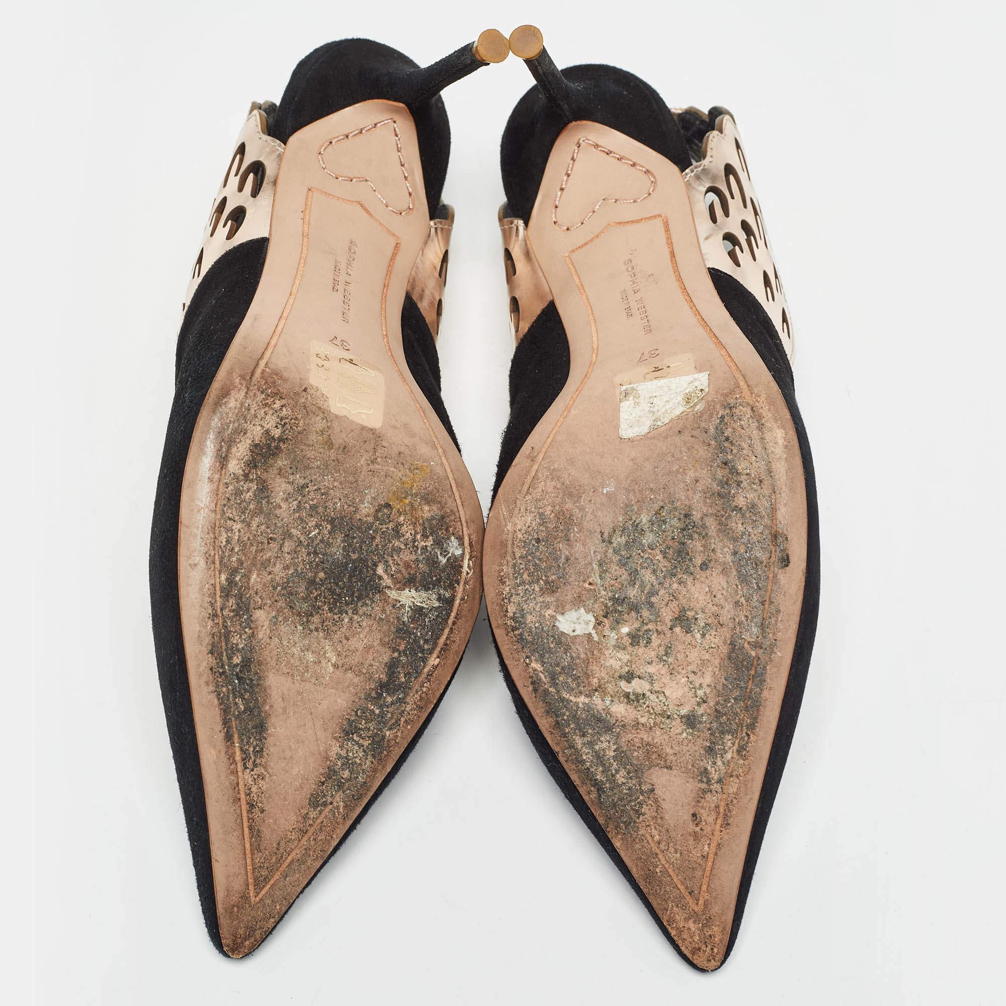 Sophia Webster Black Bronze Suede Leather Angelo Slingback Pumps Size 37 For Sale 2
