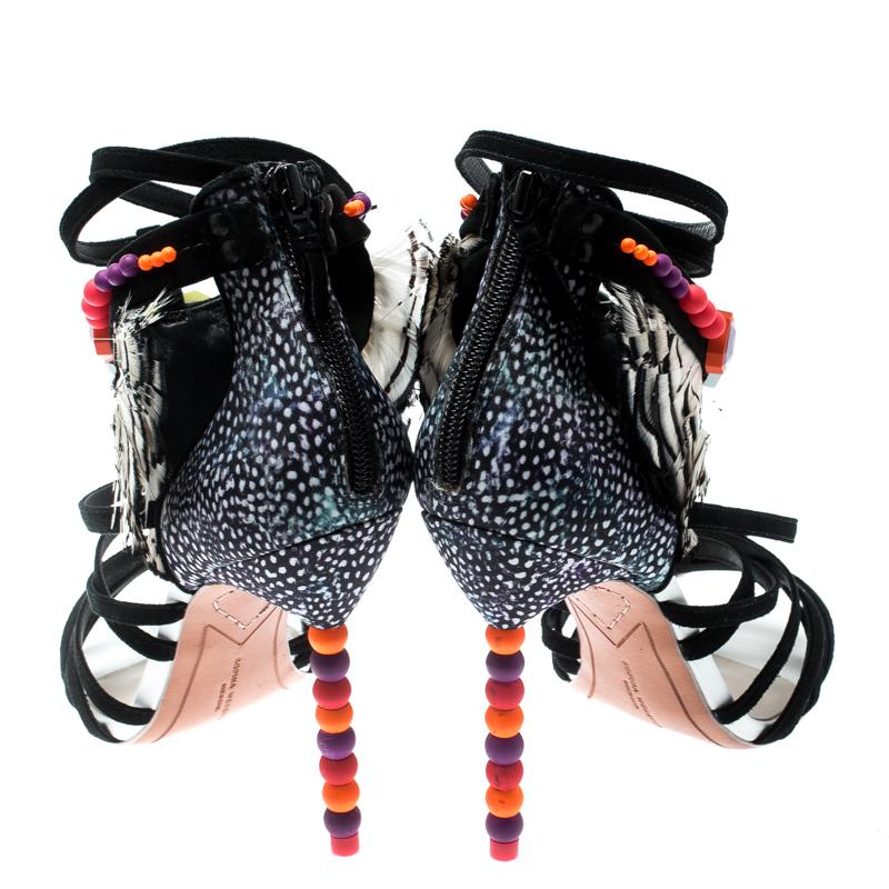 Sophia Webster Black Feather Trim Alessandra Wrap Strappy Sandals Size 39.5 In New Condition In Dubai, Al Qouz 2