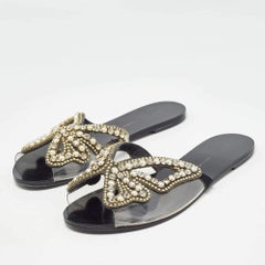 Sophia Webster Flats de cuero negro y PVC Madame Butterfly Slide Talla 38.5