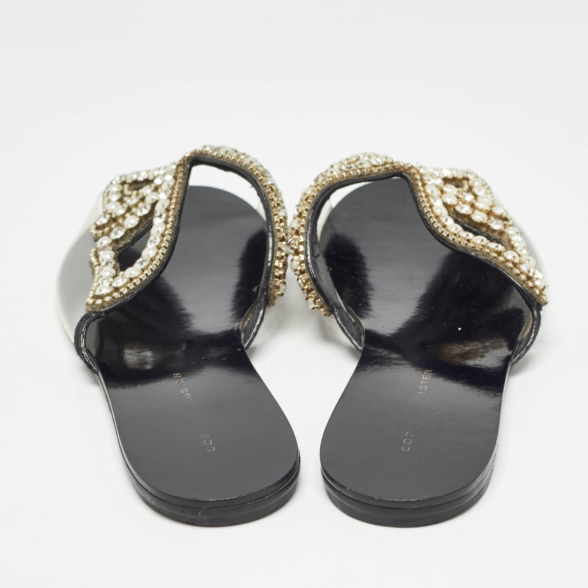 Sophia Webster Black Leather and PVC Madame Butterfly Slide Flats Size 38.5 For Sale 1
