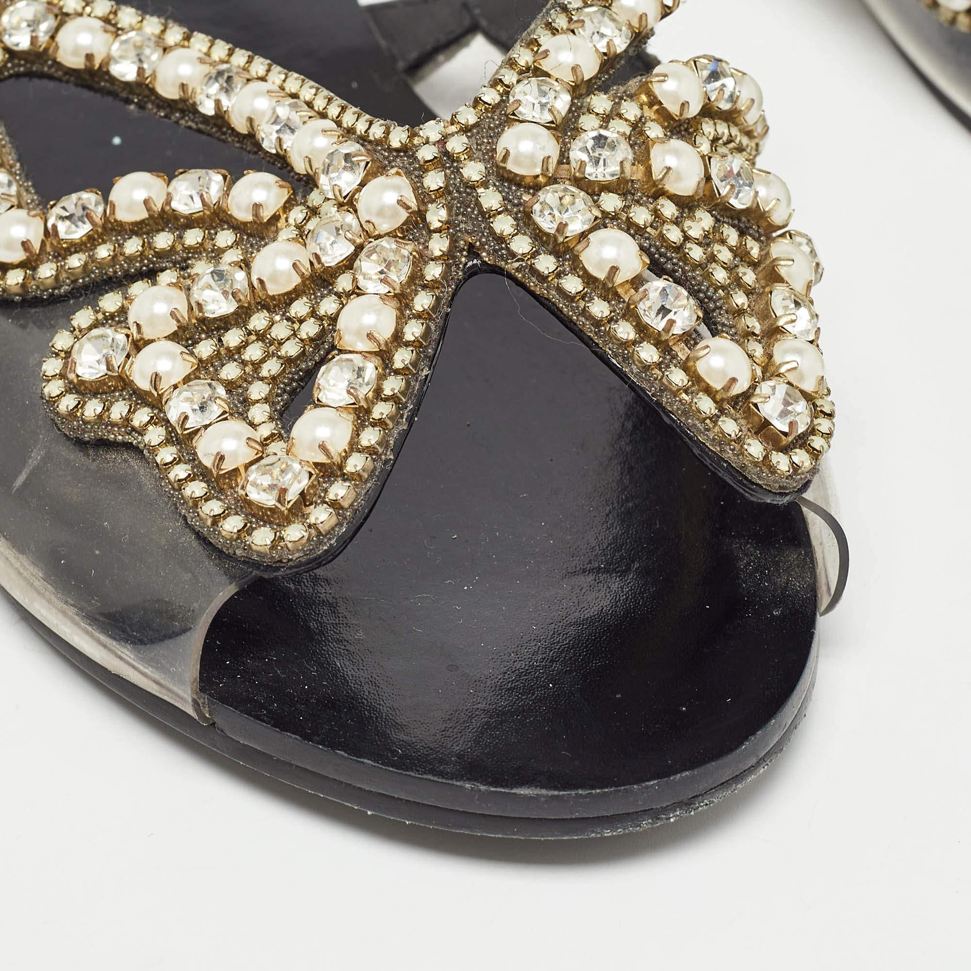 Sophia Webster Black Leather and PVC Madame Butterfly Slide Flats Size 38.5 For Sale 3
