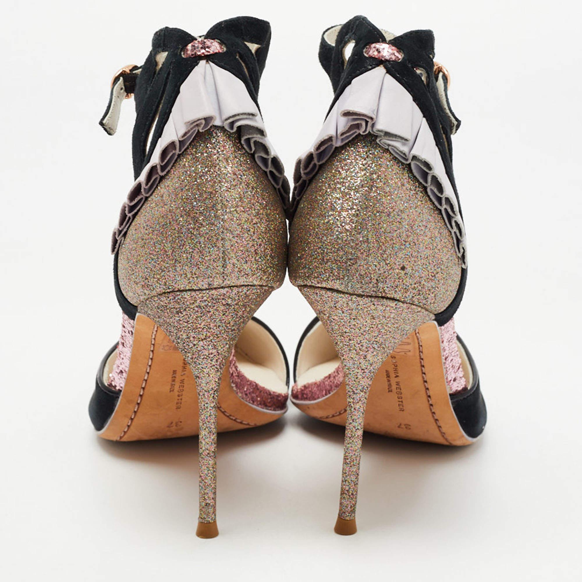 Sophia Webster Black/Metallic Suede & Glitter D'orsay Ankle Strap Pumps Size 37 For Sale 1