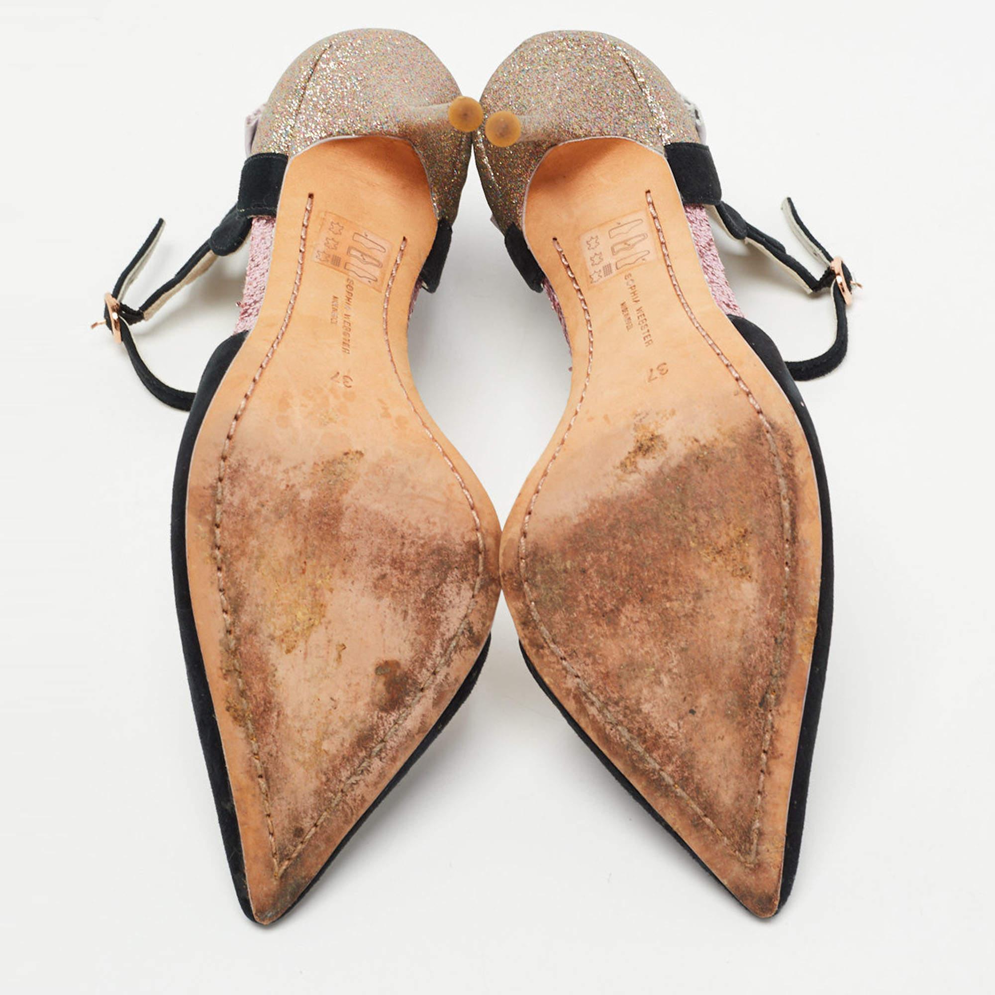 Sophia Webster Black/Metallic Suede & Glitter D'orsay Ankle Strap Pumps Size 37 For Sale 2