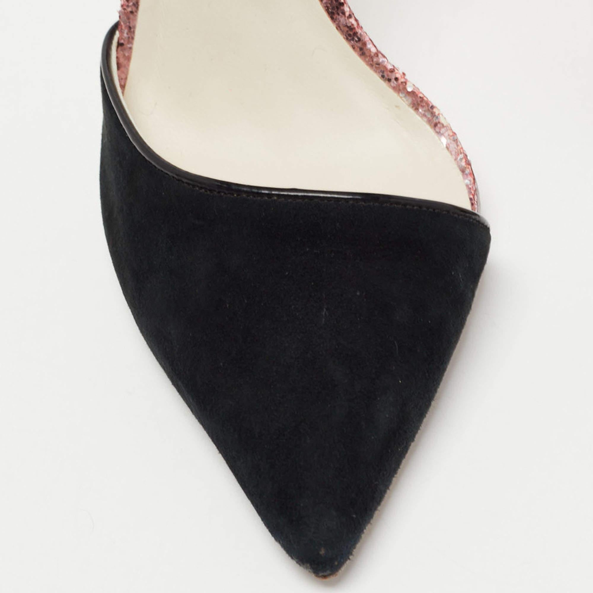 Sophia Webster Black/Metallic Suede & Glitter D'orsay Ankle Strap Pumps Size 37 For Sale 4