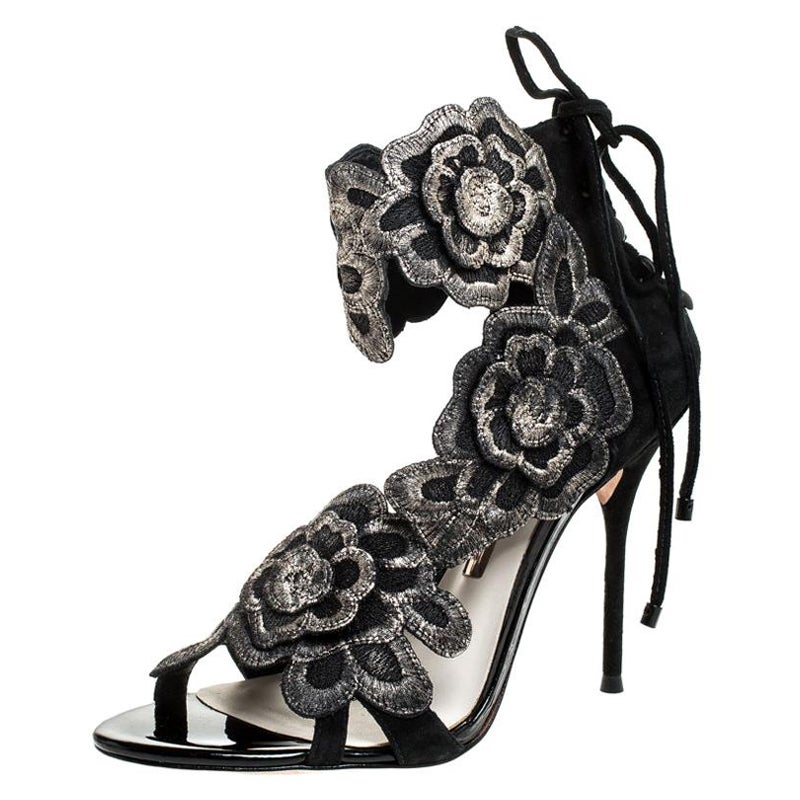 Sophia Webster Sandales Winona en daim noir et dentelle avec revers de cheville Taille 38