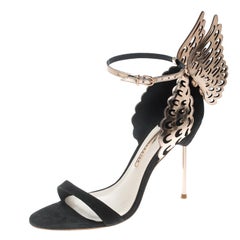 Sophia Webster Black Suede and Laser Cut Rose Gold Leather Evangeline Open Toe S
