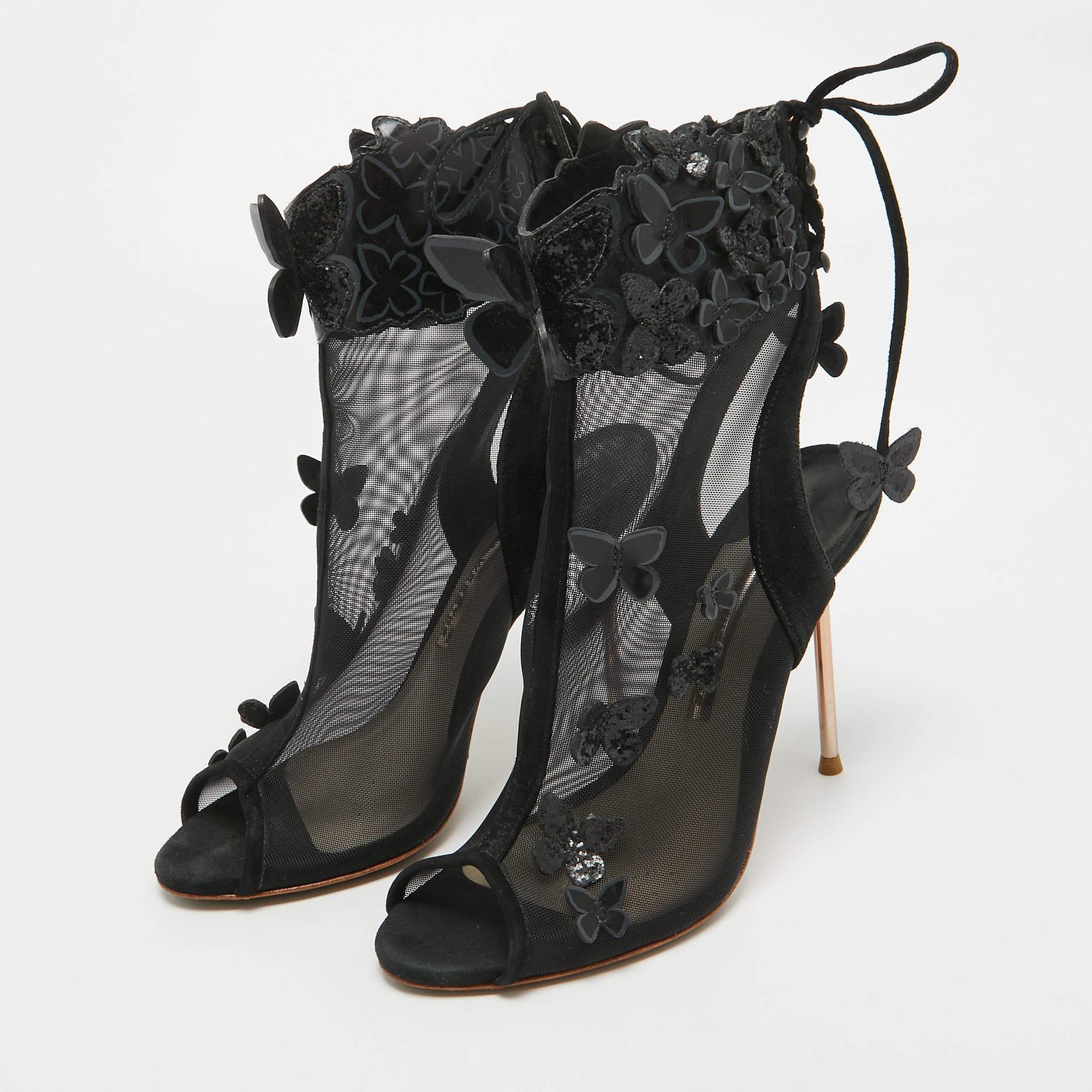 Mesmerizing shoes are a closet essential and theres no reason why yours must be left behind. No better start than with these black ones from Sophia Webster Made from suede along with mesh and designed with 3D butterfly appliques on the exterior