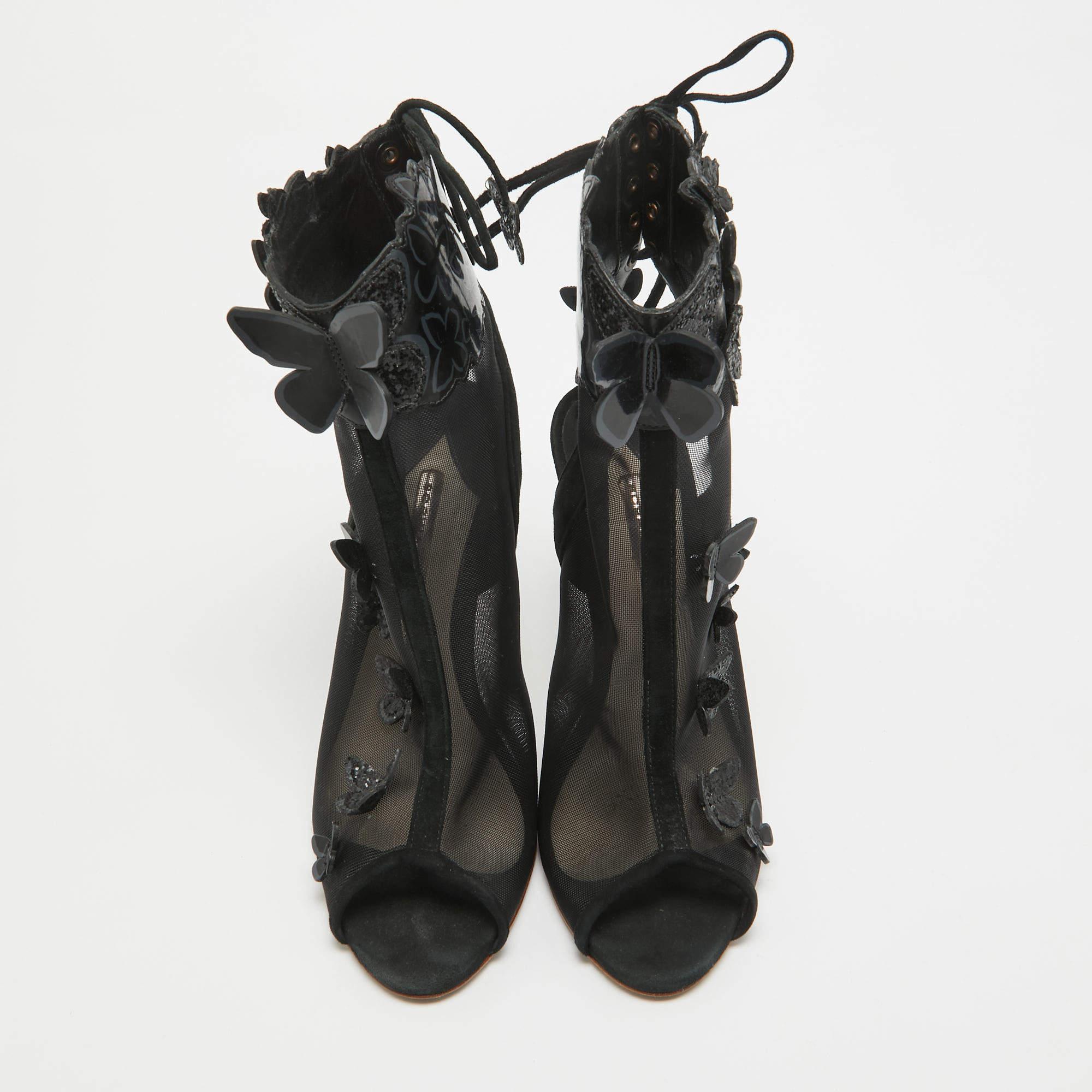 Sophia Webster Black Suede and Mesh 3D Butterfly Harmony Booties Size 37 In Good Condition In Dubai, Al Qouz 2