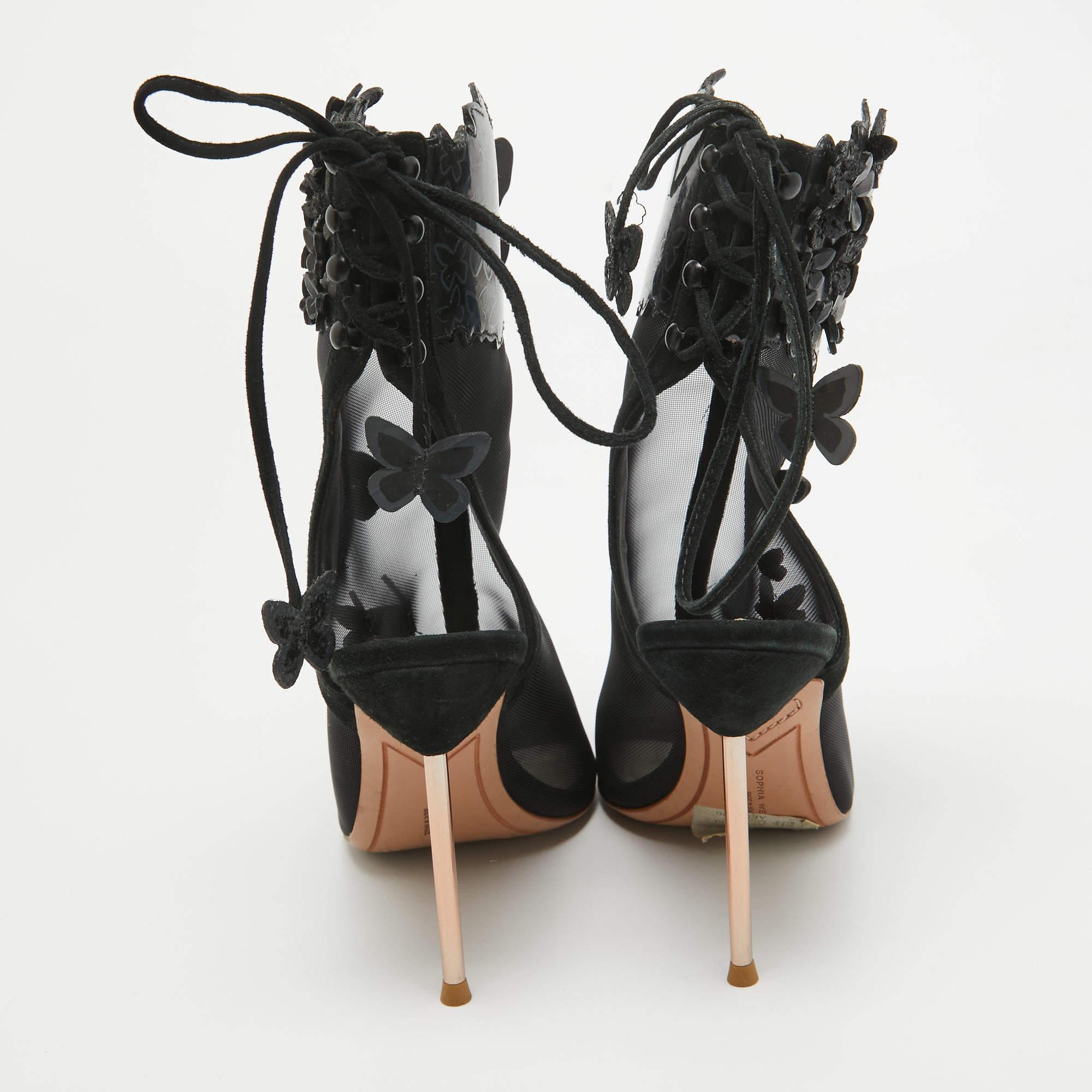 Sophia Webster Black Suede and Mesh 3D Butterfly Harmony Booties Size 37 1