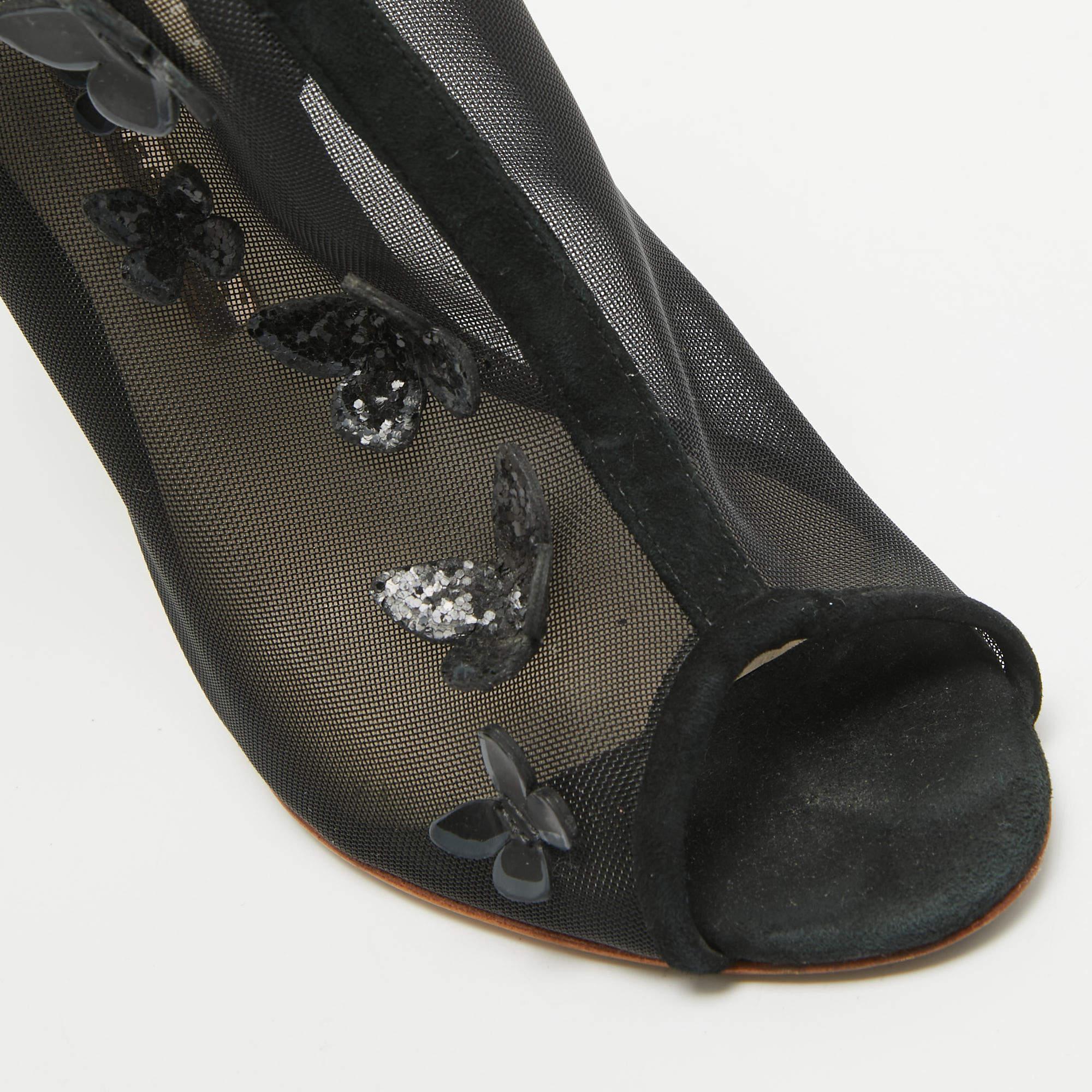Sophia Webster Black Suede and Mesh 3D Butterfly Harmony Booties Size 37 3