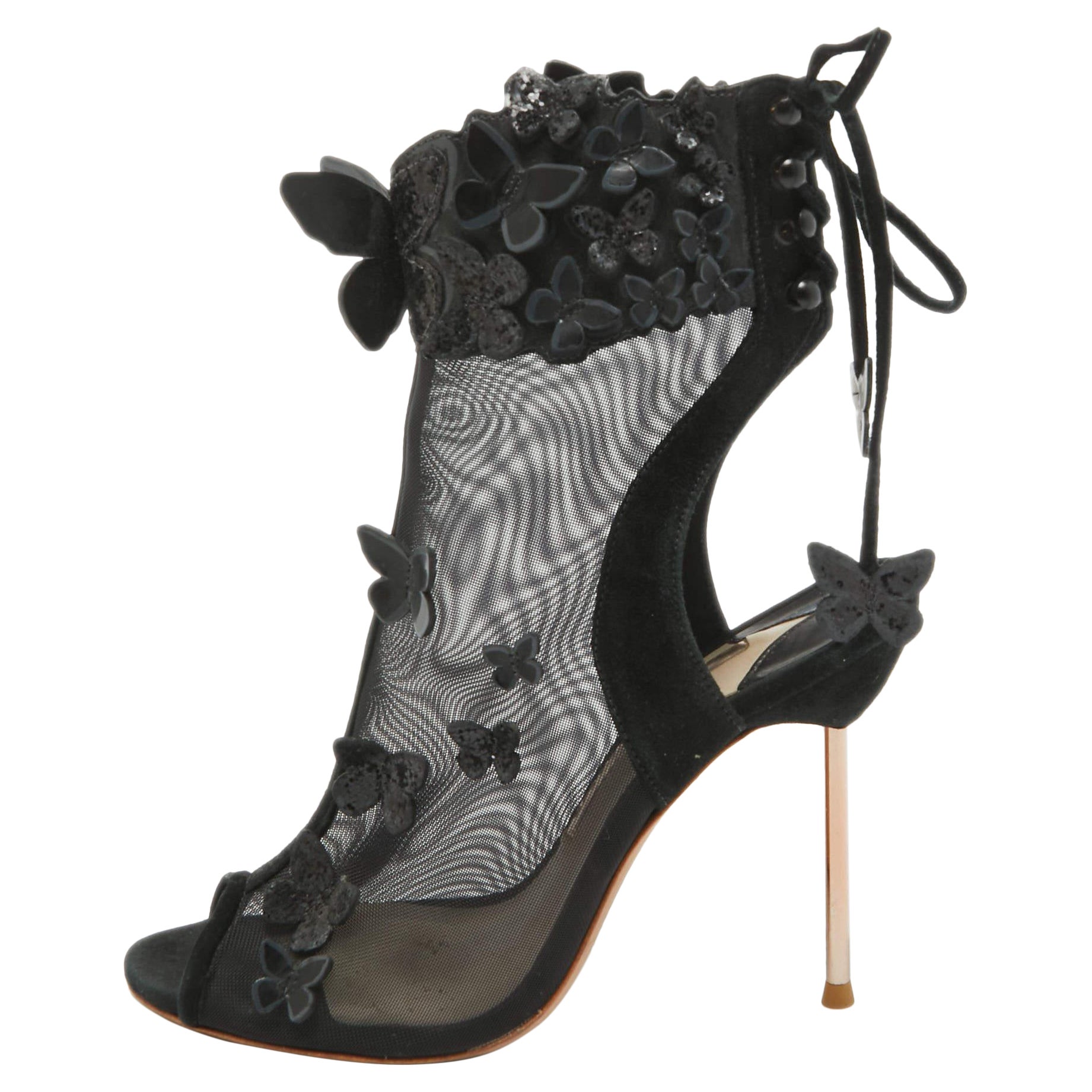 Sophia Webster Black Suede and Mesh 3D Butterfly Harmony Booties Size 37