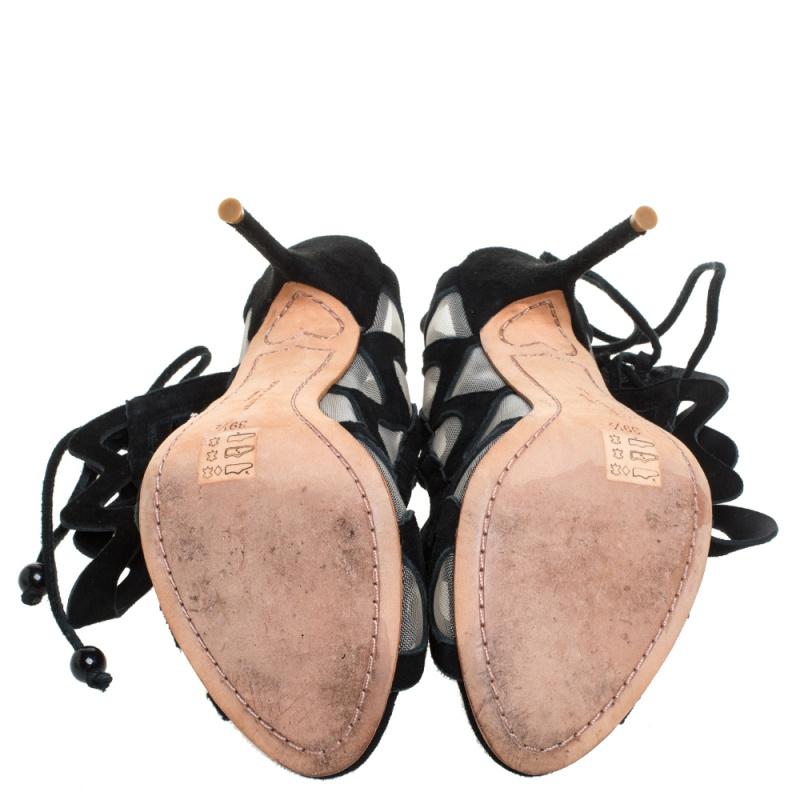 Sophia Webster Black Suede and Mesh Mila Cage Sandals Size 39.5 1
