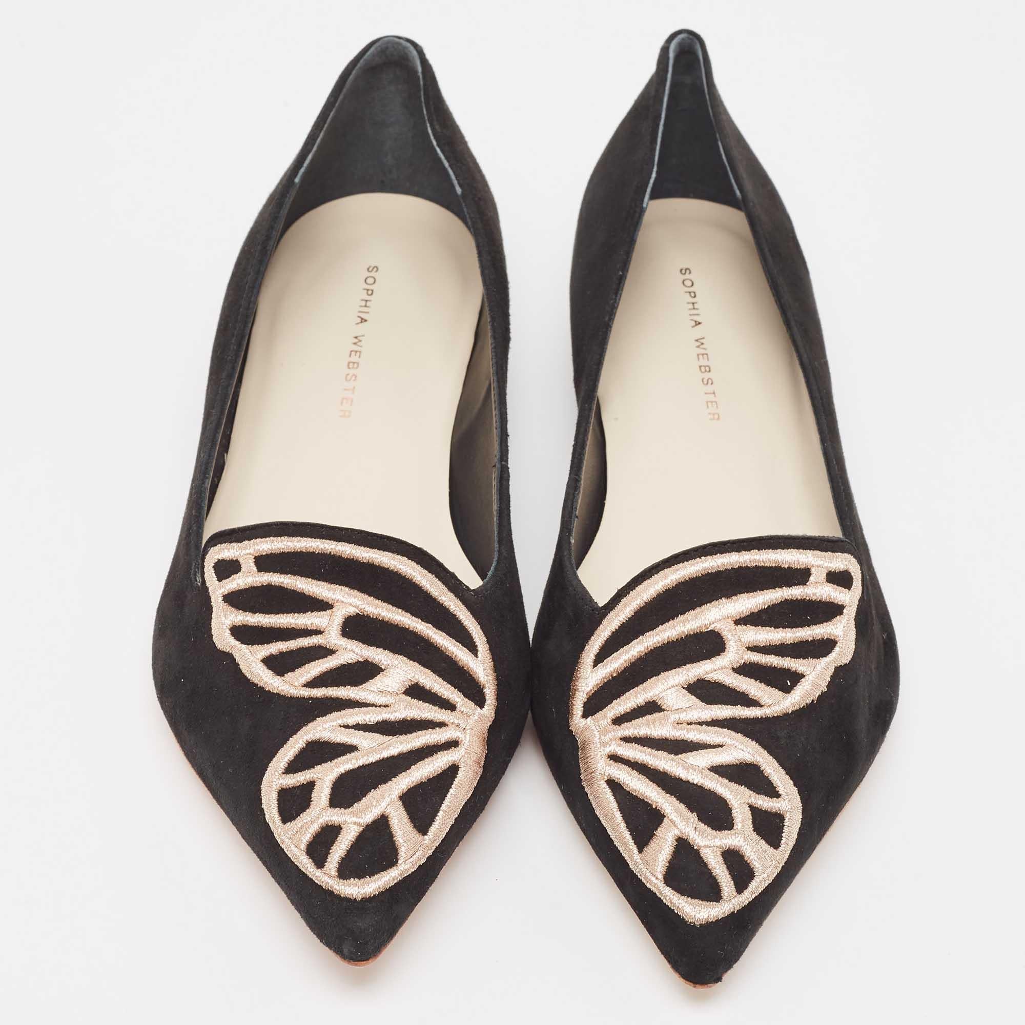 Sophia Webster Black Suede Bibi Butterfly Pointed Toe Ballet Flats Size 37 In Good Condition In Dubai, Al Qouz 2
