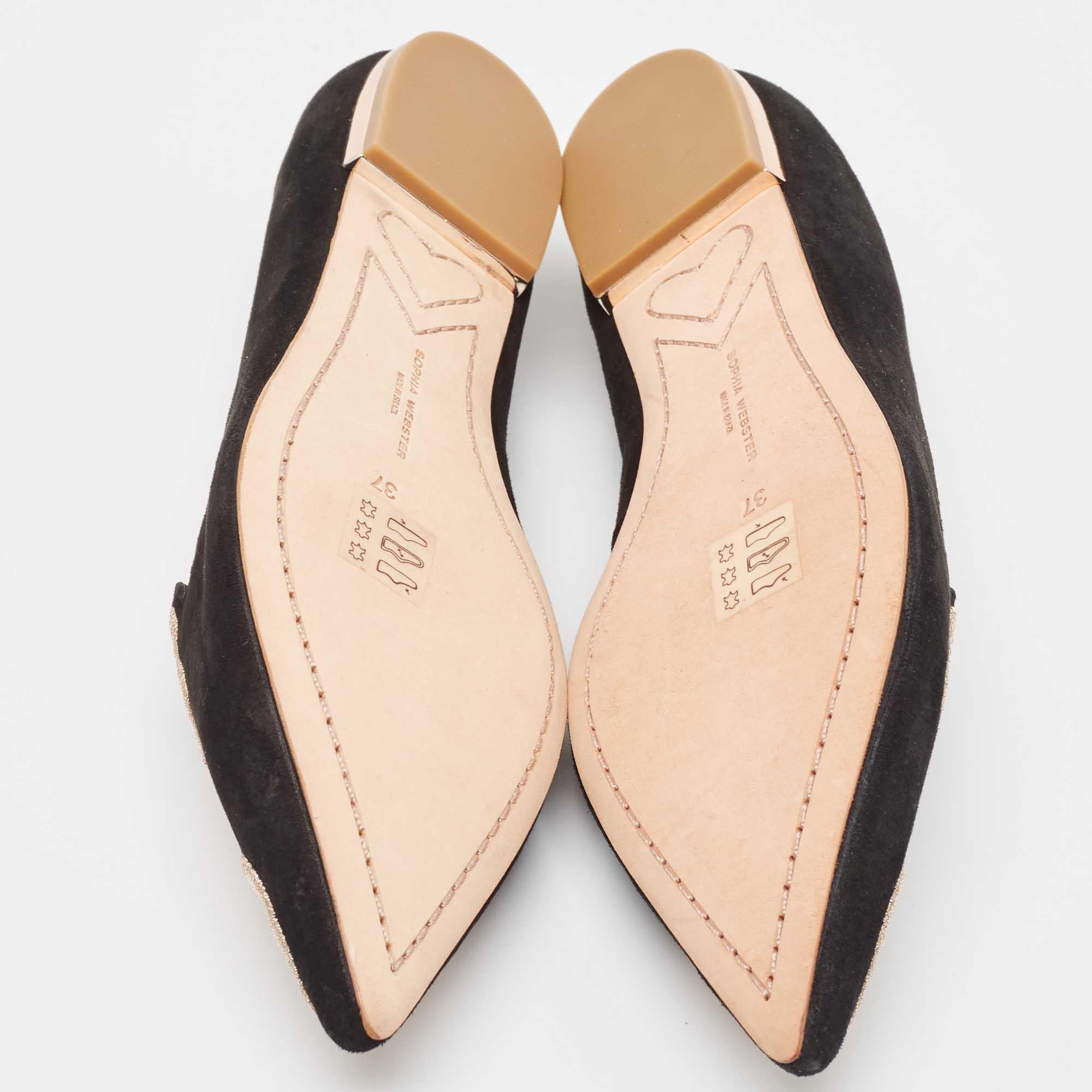 Sophia Webster Black Suede Bibi Butterfly Pointed Toe Ballet Flats Size 37 2