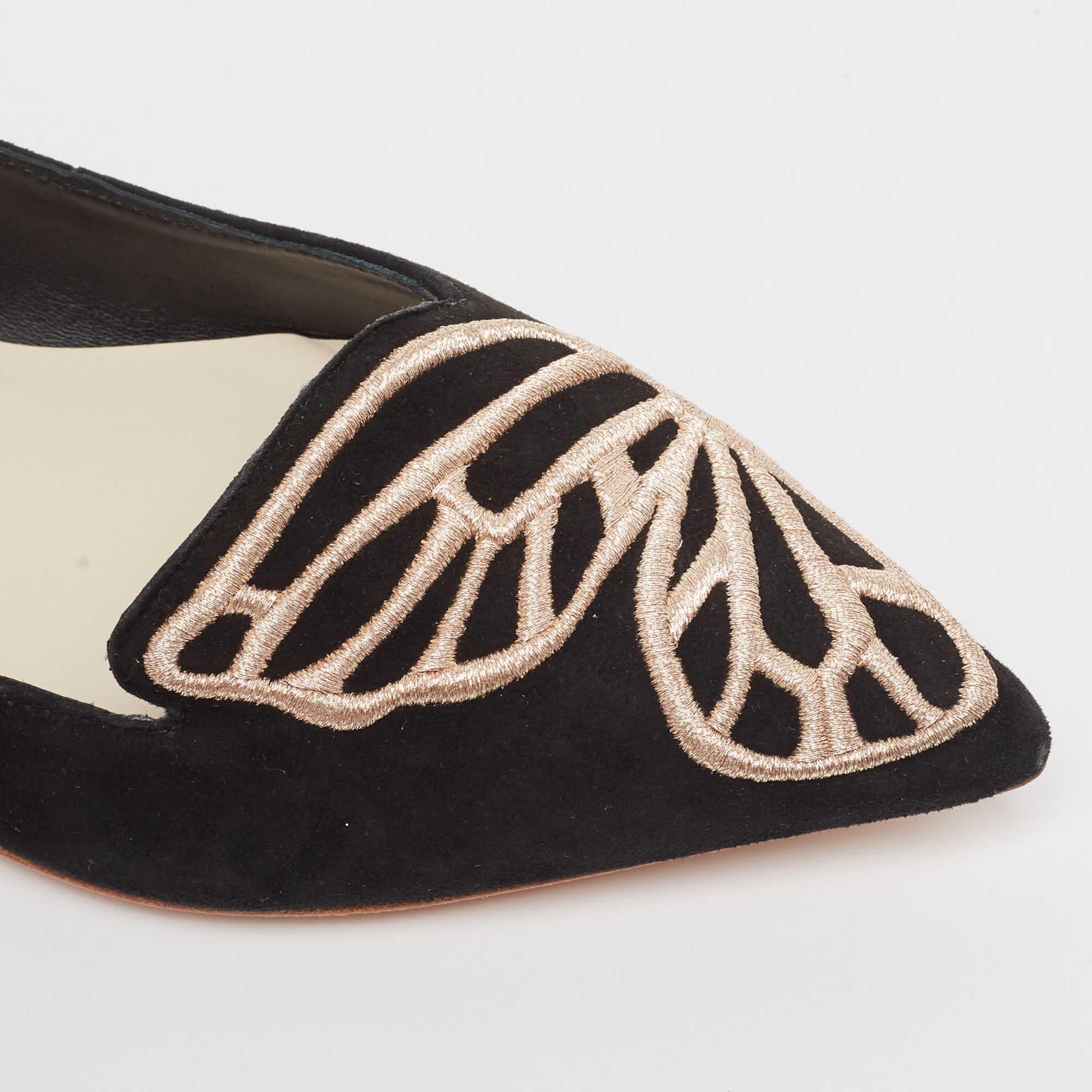 Sophia Webster Black Suede Bibi Butterfly Pointed Toe Ballet Flats Size 37 3