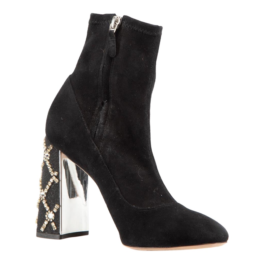 Sophia Webster Bottes en daim noir à talons en cristal Taille IT 39 en vente
