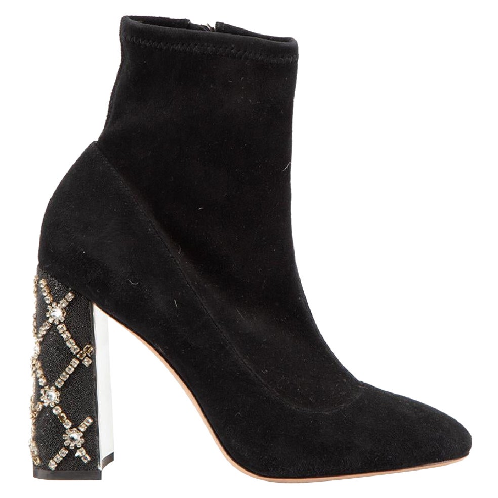 Sophia Webster Black Suede Crystal Heel Boots Size IT 39 For Sale