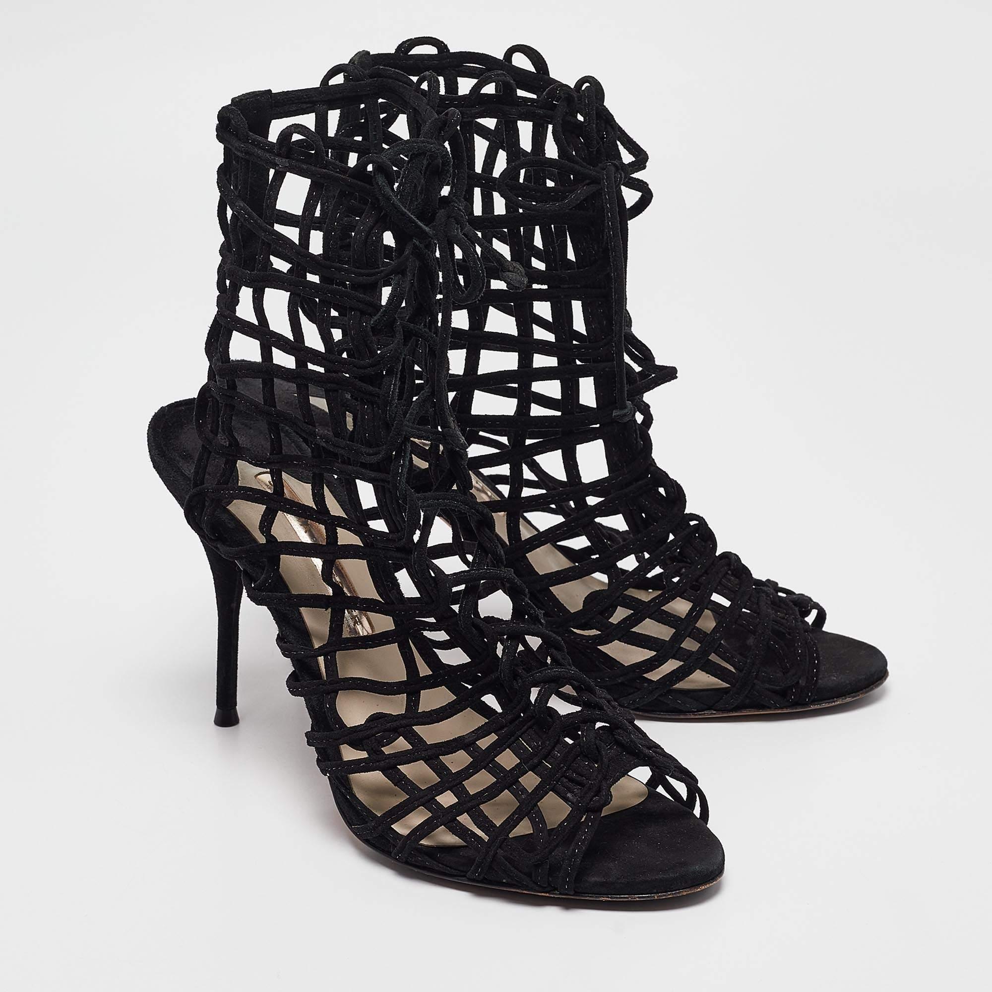 Women's Sophia Webster Black Suede Delphine Lace Up Sandals Size 39