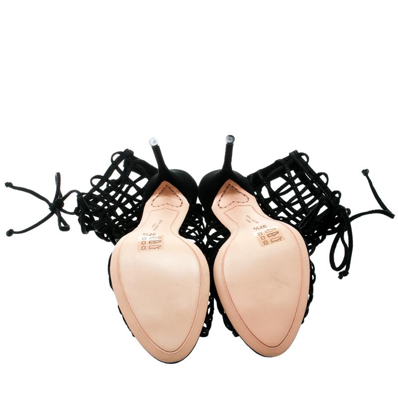 Women's Sophia Webster Black Suede Delphine Peep Toe Cage Sandals Size 37.5