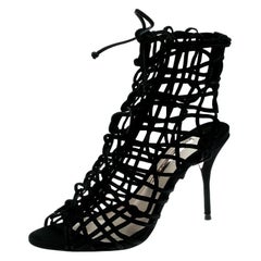 Sophia Webster Black Suede Delphine Peep Toe Cage Sandals Size 37.5