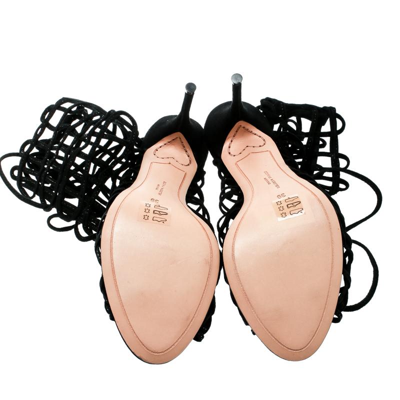 Sophia Webster Black Suede Delphine Peep Toe Cage Sandals Size 39 In New Condition In Dubai, Al Qouz 2