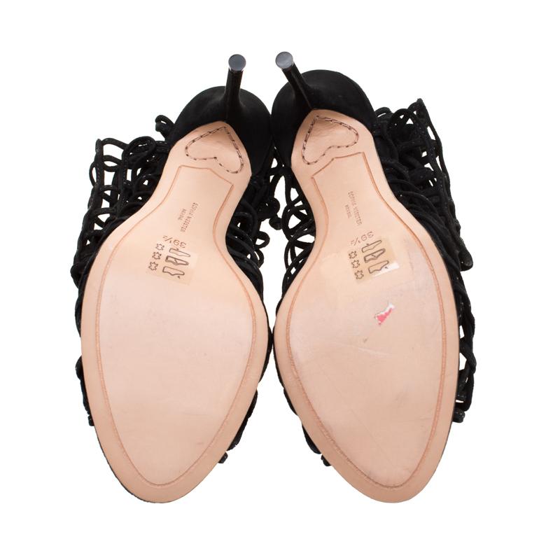 Women's Sophia Webster Black Suede Delphine Peep Toe Cage Sandals Size 39.5
