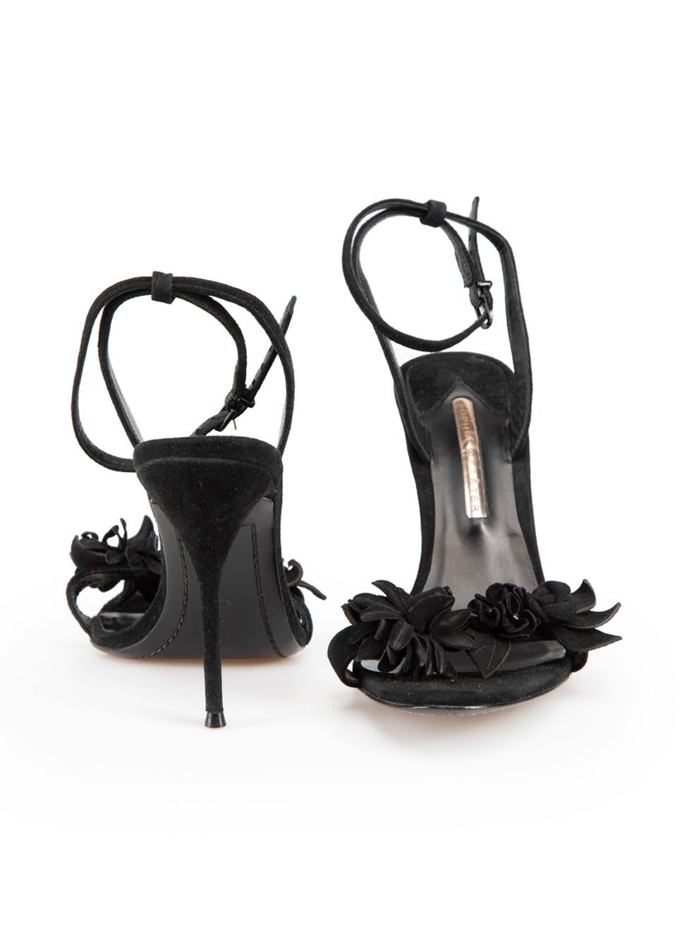 Sophia Webster Black Suede Flower Accent Sandals Size IT 41 In Good Condition In London, GB