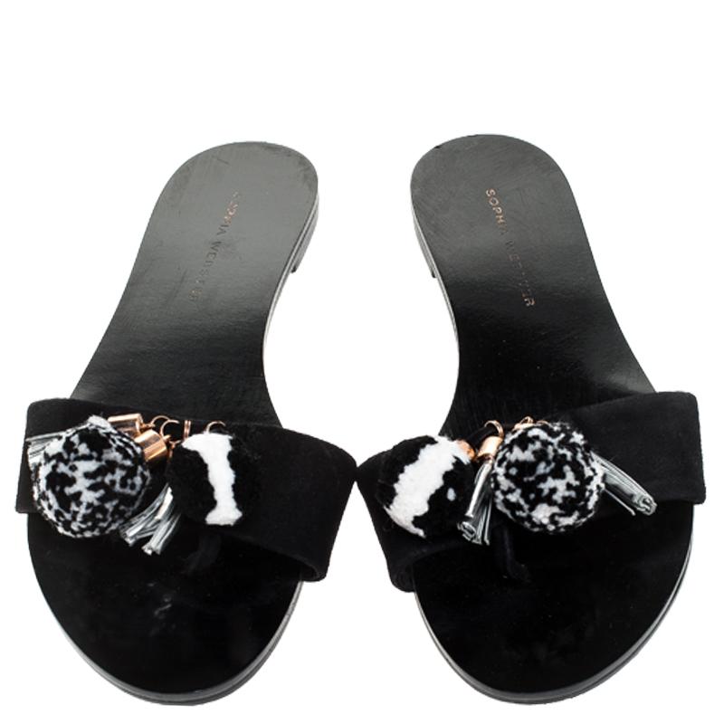 Noir Sophia Webster - Chaussures à glissière Jada en daim noir avec pompons, taille 37 en vente