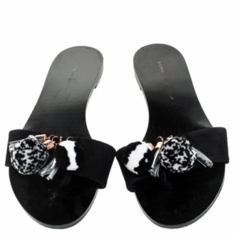 Sophia Webster Schwarz Wildleder Jada Pom Pom Slide Flats Größe 37 Damen im Angebot