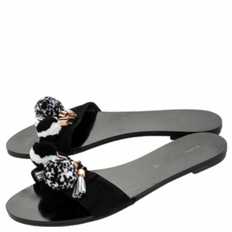 Sophia Webster Schwarz Wildleder Jada Pom Pom Slide Flats Größe 37 im Angebot 2